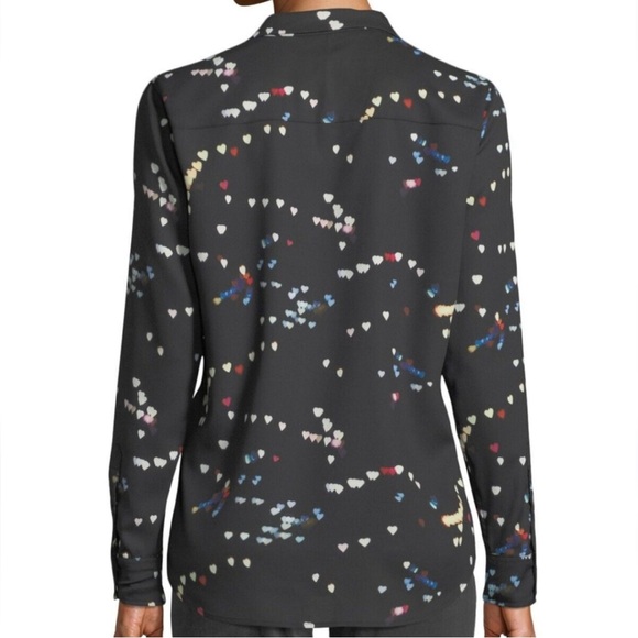 Equipment Adalyn Refracted Heart Print Button Down Shirt Blouse Black Size Small - Picture 2 of 8